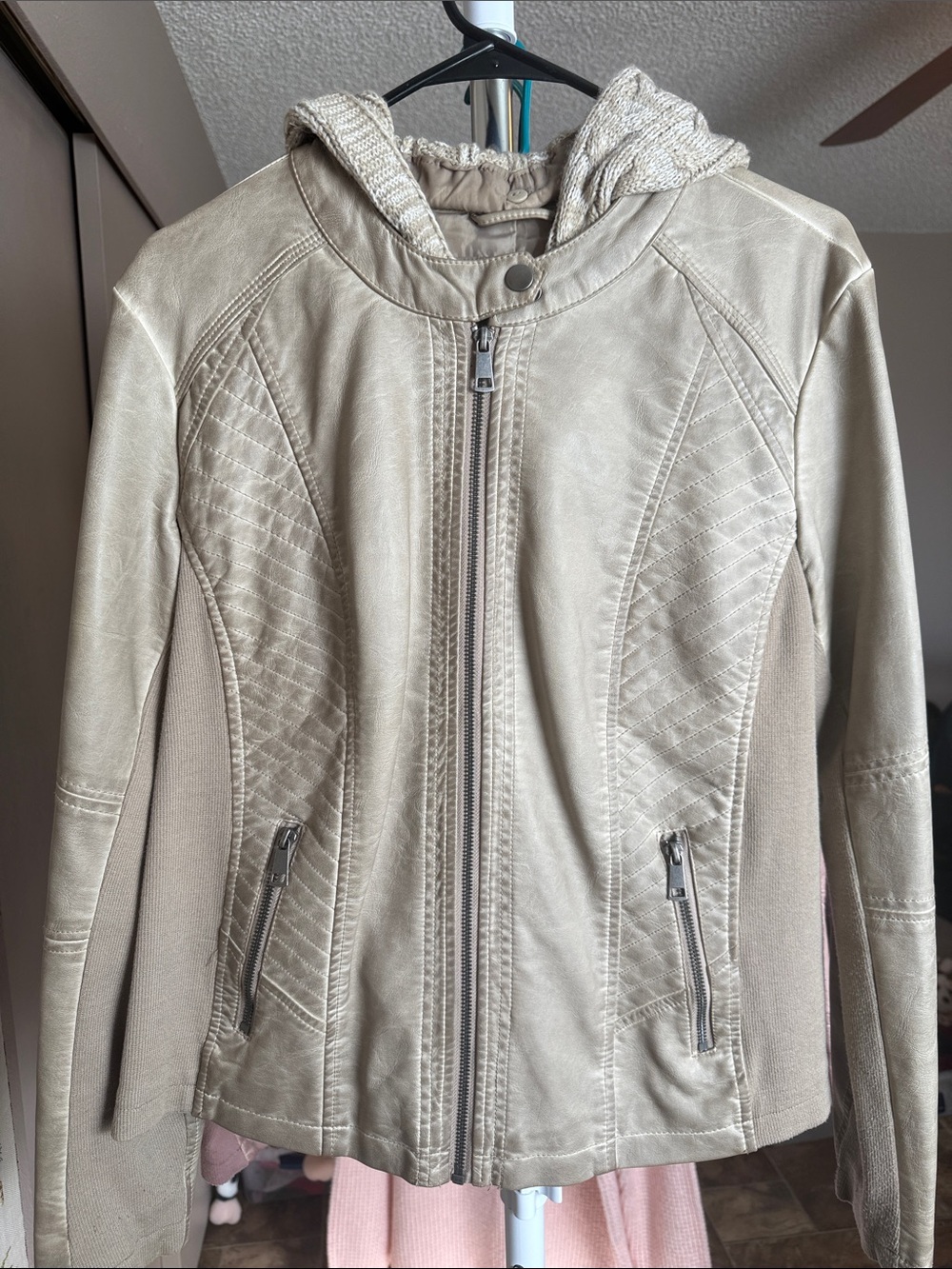 Maurices Quilted Faux-Leather Hooded Jacket - Light Taupe